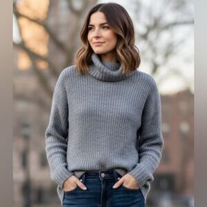 Olivaceous Anthropologie Gray Ribbed Cowl Neck Tunic Sweater, Long Sleeves Small